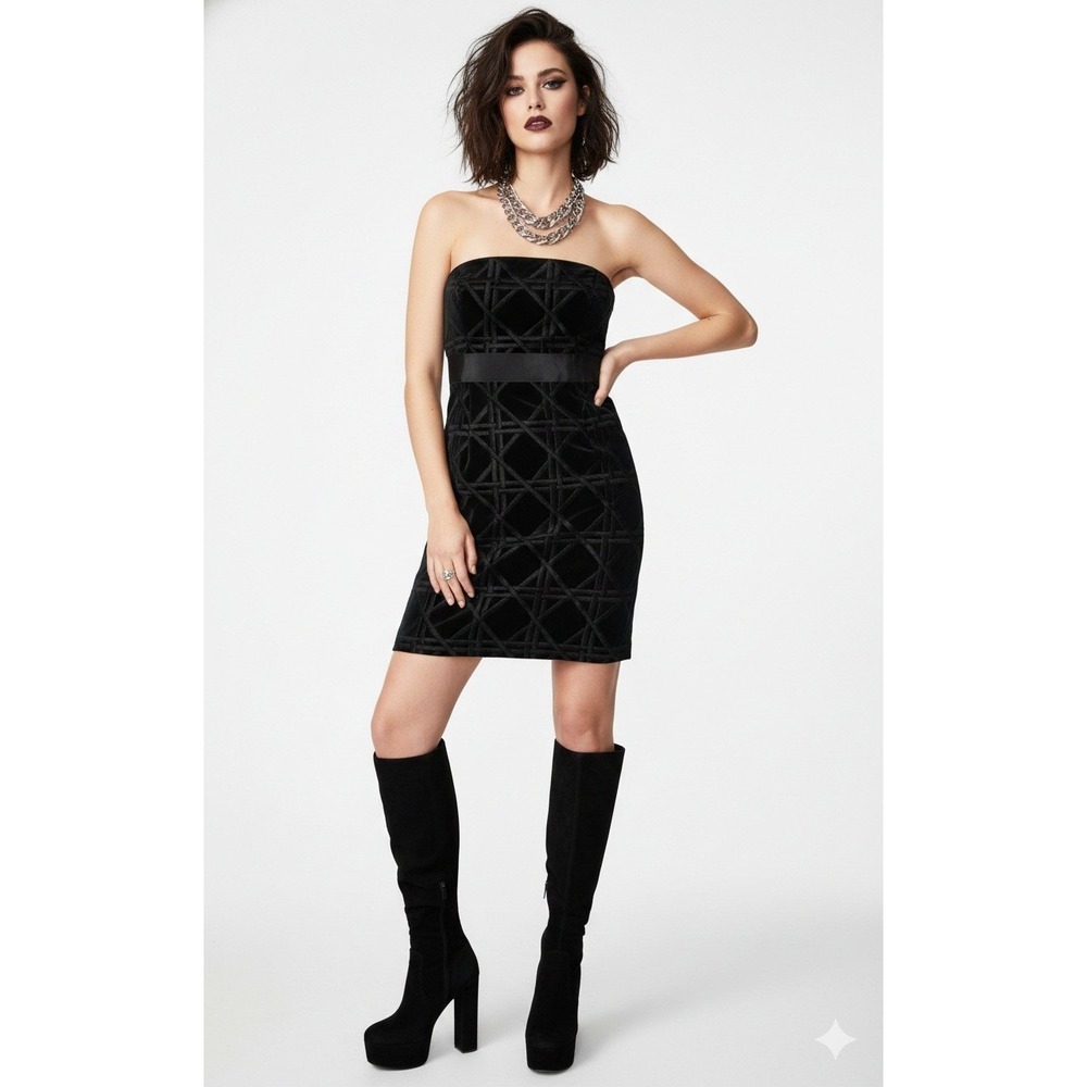 Vineyard Vines Black Carolyn Velvet Strapless Mini Dress 2 NWT Whimsigoth Event